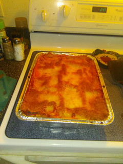 A picture of Two meat Lasagna.