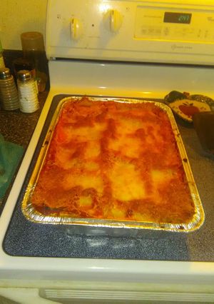A picture of Two meat Lasagna.