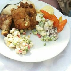 A picture of Cauliflower and broccoli salad.
