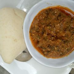 A picture of Semo with groundnut soup.
