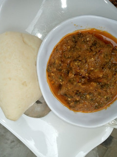 A picture of Semo with groundnut soup.