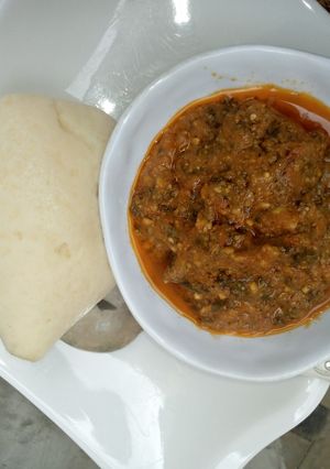 A picture of Semo with groundnut soup.