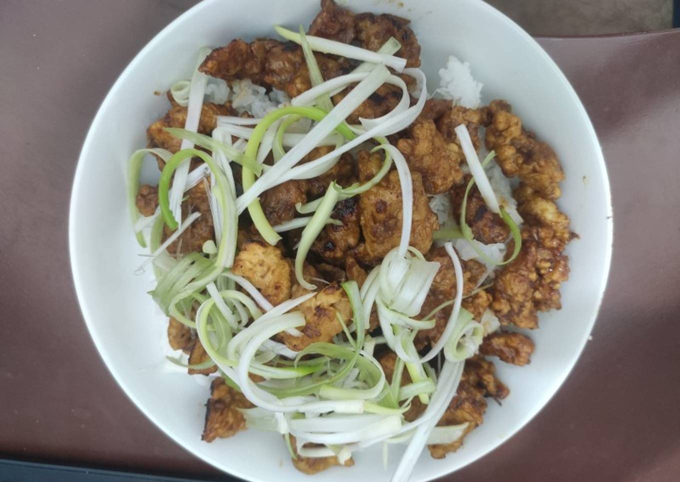 Korean sour fried chicken with onion spring