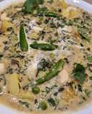 Aloo Matar Methi Korma with White Gravy