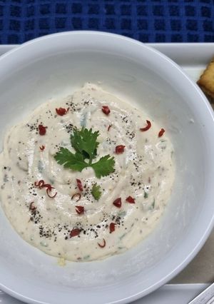 A picture of Homemade Cheese Spread dip with Mixed Herbs and Garlic.