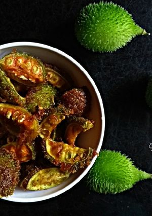 A picture of Kankada bhaja(spiny gourd fry).