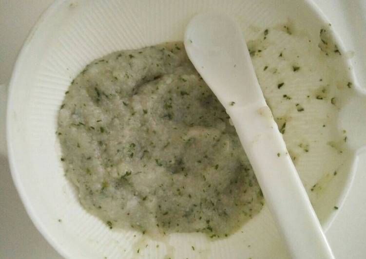 Langkah Mudah untuk Membuat MPASI Bubur Tepung Beras Merah + Bayam + evoo yang Enak Banget