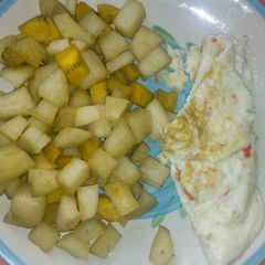 Fried yam plantain and milk eggs A picture of Fried yam plantain and milk eggs.