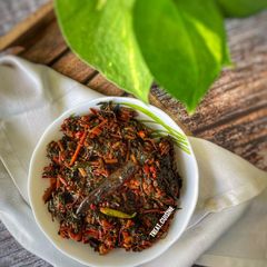 A picture of LAL Shak BHAJA (“STIR FRIED RED AMARANTH LEAVES “IN BENGALI STYLE).