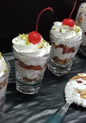 A picture of Gulab jamun &granola parfait.