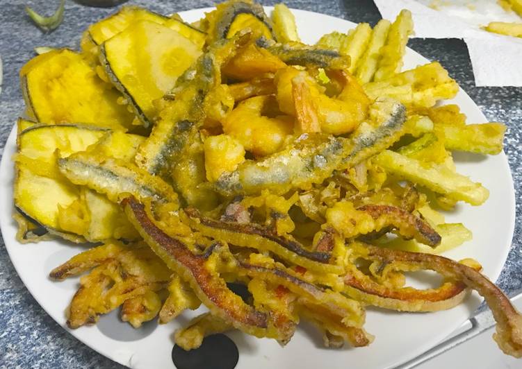 Verduras y Langostinos en Tempura