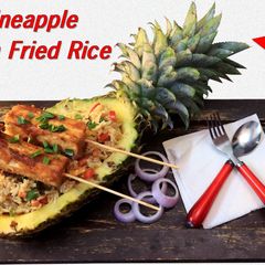 A picture of Grilled Pineapple Tofu with Fried rice.