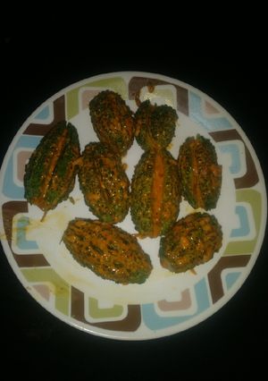 A picture of Stuffed Karela/ Bittergourd.