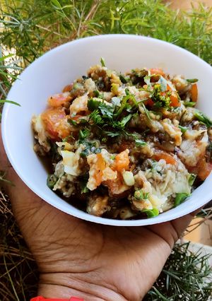 वांग्याचे कच्चे भरीत (Vangyache Kache Bharit Recipe In Marathi) रेसिपी चे मुख्य फोटो