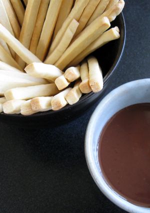 A picture of Biscuit Sticks with Chocolate Ganache.