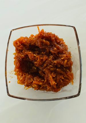 A picture of Carrot and cooking apple chhundo (chutney).