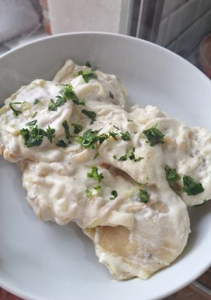 Una foto de Salsa liviana de puerros y queso crema light