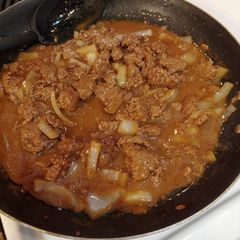 A picture of Southern Hamburger Chunks with Onion Gravy.