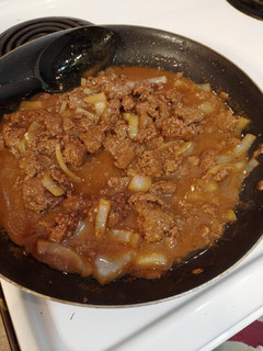 A picture of Southern Hamburger Chunks with Onion Gravy.