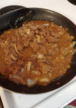 A picture of Southern Hamburger Chunks with Onion Gravy.