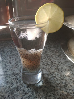 A picture of Basil seeds lemonade.