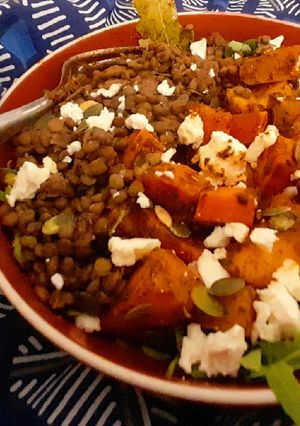 Une photo de Salade de potimarron rôti et lentilles