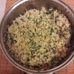 A picture of Mushrooms, spinach and soft cheese couscous.