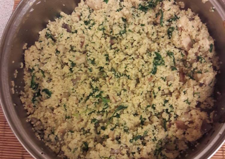 Simple Way to Prepare Homemade Mushrooms, spinach and soft cheese couscous