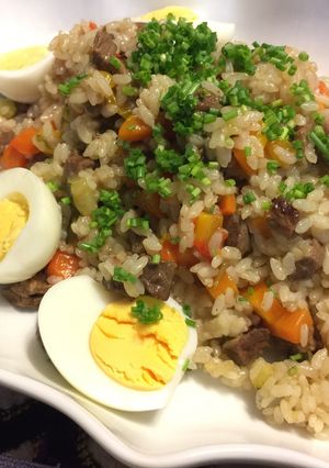 A picture of Mongolian Beef Rice (Plov).