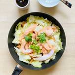 Steamed cabbage with salmon served with homemade ponzu sauce