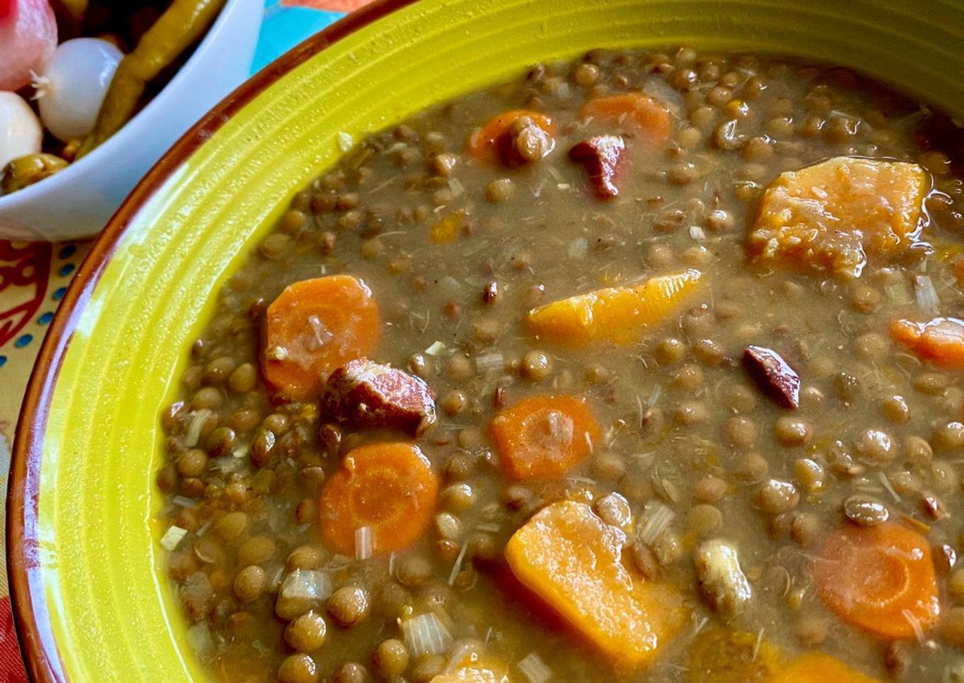 Lentejas con jamón y calabaza