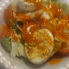 A picture of Deviled Eggs in a Salad.