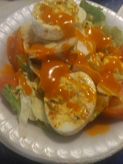 A picture of Deviled Eggs in a Salad.
