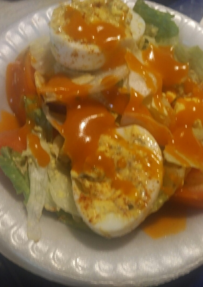 A picture of Deviled Eggs in a Salad.