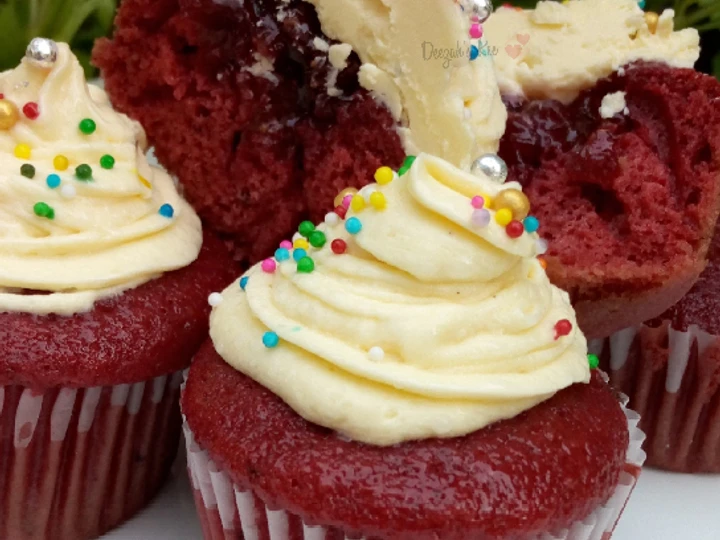 Easy Steps to Prepare Jam filled Red Velvet cupcakes the So Delicious Perfect