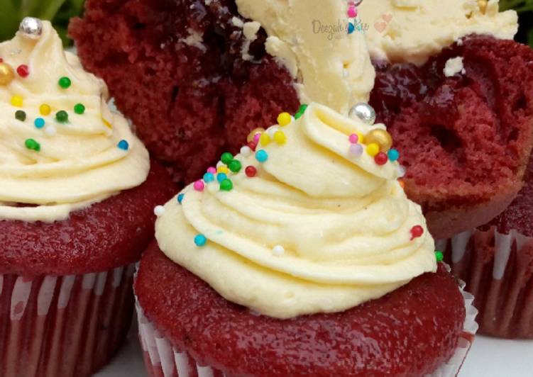 How to Make Super Quick Homemade Jam filled Red Velvet cupcakes