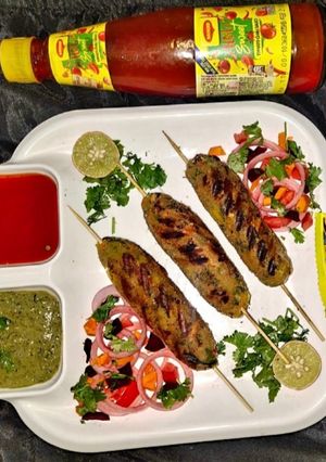A picture of Shakarkand Seekh Kabab.