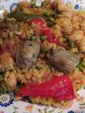 Arroz con conejo, pollo y verduras
