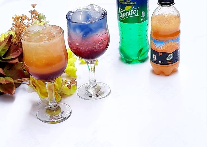 Recipe of Homemade Sunrise and layered blue paradise mocktail