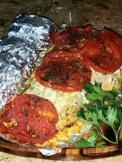 Una foto de Salmón en papillote a la parrilla