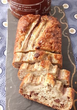Une photo de Banana bread flocons avoine pépites chocolat et miel