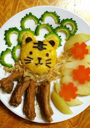 Hình của món Cơm bí đỏ sườn non cho bé.