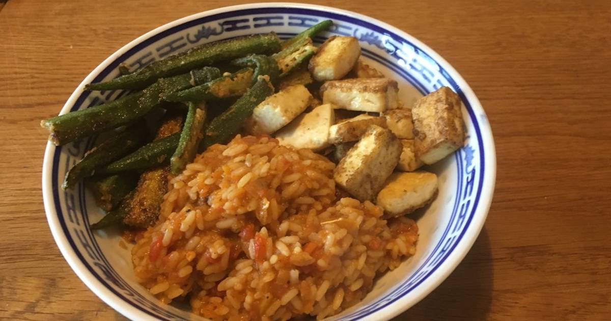 Jollof Rice, Fried Okra & Spiced Tofu Recipe by marcus kielly Cookpad