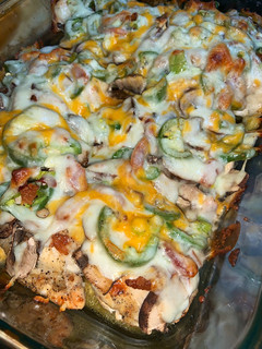 A picture of Jalapeño and bacon smothered chicken.