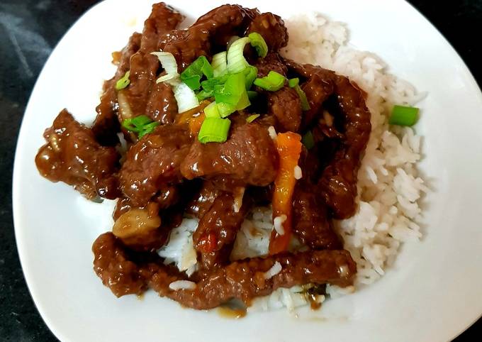 Recipe of Super Quick Homemade Mongolian Beef With Rice. 🤗