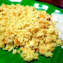 A picture of Steamed Broken Wheat Upma with Carrot.