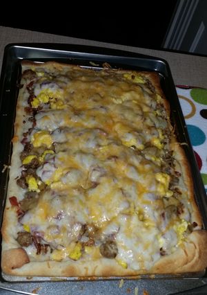 A picture of Filling Breakfast Pizza!!.