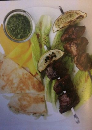 A picture of Steak Kebabs With Quesadillas.