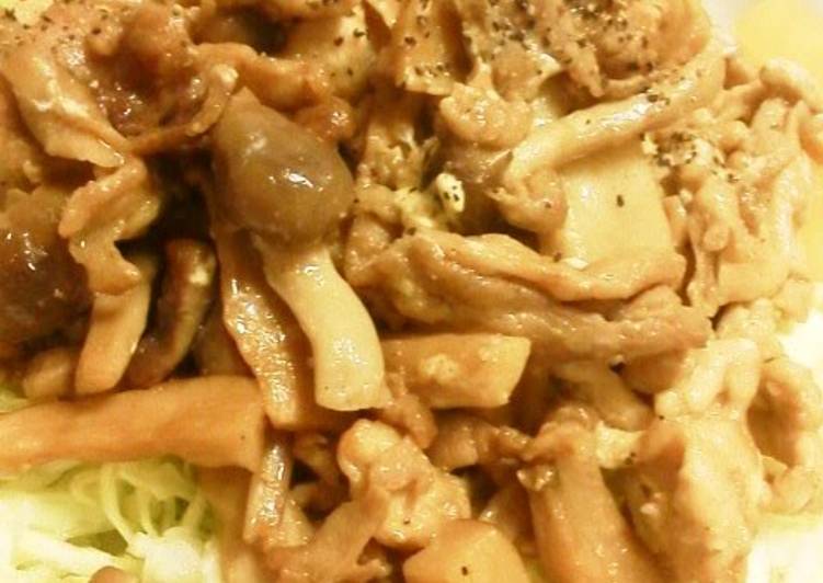 Recipe of Speedy Stir Fried Pork, Shimeji Mushrooms and King Oyster Mushrooms with Oyster Sauce