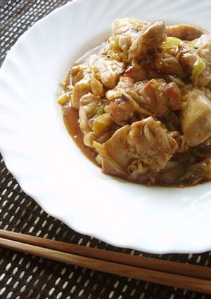 A picture of Japanese Leek & Chicken in Sweet and Sour Sauce.